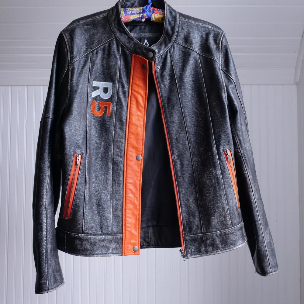 y2k Private Divisions orange and black cafe racer leather jacket - Picture 9 of 11